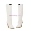 Classic Fashion Black White Yellow Knee High Boots Knight Western Cowboy Women Long Winter Shoes Pointed Toe Cowgirl Wedges Motorcycle Shoe designer shoes