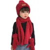 Écharpes Wraps Trois pièces tricotées chapeaux écharpe gants ensemble enfants chapeau PomPon automne hiver chaud mitaine garçon casquette Beanie ensembles de mode enfants casquettes 231123