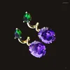 Dangle Earrings Classic AB非対称イエロージルコン紫色のブドウ楕円形の楕円形の形状女性ジュエリーパーティーのためのイヤリングスタッド