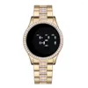 Montres-bracelets de luxe LED femmes montres diamant bracelet en acier inoxydable chaîne montre pour robe en or rose quartz décontracté