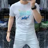 Homens camisetas Nova Manga Curta Diamante Carta Verão Masculino Tops Mercerizado Algodão Tees Moda Casual Wear Homme Roupas M-4XL
