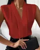 Women's Blouses V-neck Shirts For Women Solid Sleeveless Casual Professional Office Shirt Tops Thin Blouse Slim Clothing Simple