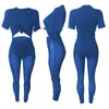 Kvinnors tvåbitar byxor Fashionabla Stretch Casual Suit Solid Color Ladies 2 Set Letter Sportwear T-shirt Nio poäng Set