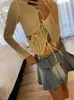 Skirts REDDACHiC Open Leg Belted Denim Wrap Pleated Skirt with Slit Women Mini Short Jean Skirt Low Waist Vintage Y2k 2000s Streetwear P230422