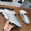 Pantofole in lana da donna con pelliccia Stivaletti slip-on firmati con plateau Ciabatte con tacco da donna Trama trapuntata Matelasse Mules Outdoor Retro Nero Bianco Grigio Scarpe per il tempo libero