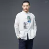 Ethnische Kleidung 3colors Mode Männer im chinesischen Stil Tang-Anzug Hemden Retro Hanfu Casual Tops Tai Chi Mäntel Baumwolle Leinen Qipao Bluse