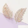 Pins Brooches Fashion Crystal Feather Brooch Zinc Alloy Exquisite Gold Color Lapel Pins Dress Coat Accessories Party Wedding Jewelr Dhzxi