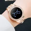 Montres-bracelets de luxe LED femmes montres diamant bracelet en acier inoxydable chaîne montre pour robe en or rose quartz décontracté