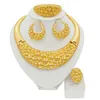 Collier boucles d'oreilles ensemble pour femmes plaqué or italien 24k luxe dames fête bague cadeau accessoires gratuit dans le monde entier Yll