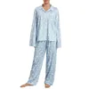 Calças femininas de duas peças Mulheres Manga Longa Tops Side Split Pant Set Y2K Pulôver Floral Camisas Calças Ternos Simples Casual Confortável Nightwear