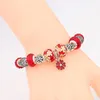 Bettelarmbänder Rote Blume Blatt Armband Silber Farbe Herz DIY Perlenschmuck