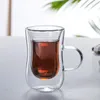 Copos de vinho atacado copo de vidro de parede dupla transparente para suco chá de beber caneca de café com alça presentes de natal 80ml