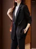 Pantaloni a due pezzi da donna Pantaloni casual Abiti a maniche lunghe Streetwear Moda coreana Solid Office Risvolto 2023 Autunno Inverno Cappotti