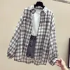 Women's Blouses Checkered Shirt Spring/Summer 2023 Loose And Thin Sunscreen Coat Student Casual Top