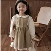 Mädchen Kleider Mädchen Kleid Schöne Süße Bowknot Puppe Kragen Retro Koreanische Version Casual Allgleiches Prinzessin Stil 2023 Frühling Herbst