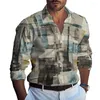 Men's Casual Shirts Men Printed Long Sleeve Button Down Shirt Party T Dress Up Band Collar Regular Fit Polyester Fabric