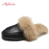 Pantoufles Aphixta réel fourrure pantoufles chaussures femme Mules femmes fourrure pantoufles hiver chaud femmes chaussures mode pantoufles lapin cheveux 231123