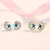 Studörhängen 925 Silver Zircon Stud örhängen Kvinnor Sparkling Blue Star och Moon Crystal Stud Luxury Wedding Party Jewelry