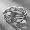 Klusterringar vrids svart punk vintage chunky justerbar thailändsk silverfärg fingerring för kvinnor herr koreanska trendiga tibetanska smycken s-r2195