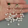 Stud Earrings KKGEM 3'' Illusion Cultured White Rice Pearl Green Cz Handmade For Women