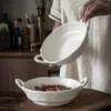 Ensembles de vaisselle saisissant un bol à deux oreilles irrégulier Ins une soupe japonaise en céramique mate une salade de nouilles