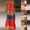 Casual Dresses Women Maxi Patchwork Sundress Summer Ladies Print Dress Tunic Kvinnlig ärmlös tankfest Femme Vestidos