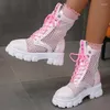 Dress Shoes Candy Color Summer Sandals Lace Up Green Pink Girl Cute Powder Breathable Mesh Large Size Women's Boots Zapatos De Mujer Gothic