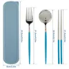 Utensílios de jantar conjuntos de 3pcs Conjunto de talheres portáteis utensílios de viagem de aço inoxidável com camping de caixa de armazenamento, incluindo pauzinhos