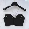 Tanks Femmes Classique Noir Camisole Femmes V-Cou Diamant Bandoulière Dos Zipper Sexy Crop Top Bustier Soutien-Gorge Night Club Party Débardeurs