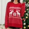 Kvinnors tröjor Kvinnor jul tröja snöflinga ren mönster pullover knit crew hals långärmad lös älg tryck