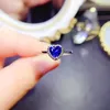 Anelli a grappolo Anello con zaffiro naturale Certificato in argento 925 a forma di cuore da 6 mm con pietra preziosa blu, regalo per le vacanze per ragazza, prodotto gratuito