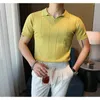 Męski Polos Vintage Ice Silk Mens Knit Polo Shirt Casual Short Sleeve V-dions Tshirt Top 2023 Wiosenne lato dla mężczyzn Tee Ubranie Tee Business
