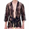 Porno sexy da uomo Prospettiva ultrasottile in pizzo Accappatoio corto Camicia da notte Maglia traforata Pamas Abbigliamento intimo esotico da uomo