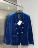 Costumes pour femmes, automne/hiver, velours bleu, paillettes ciel étoilé, boutons argentés, col rabattu, manteau à manches longues, 2023