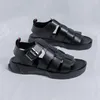 Sandalen Sommer Schwarz Business Casual Atmungsaktive Schuhe Modenschau Luxus Leder Dicke Sohle Hochwertiges Fahren