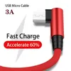 USB Micro Cable 3A 90 stopni Data Ładowiska kabla sznurka do Samsung Xiaomi Akcesoria telefonu komórkowego Szybkie ładowanie