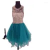 Party Dresses Luxury Crystal Short Cocktail Illusion Sheer Tank Top Tulle A Line Mini Homecoming Vestidos klänningar för flickor