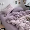 寝具セット韓国のインススタイルの寝具セットノルディックシングルダブルフラットシート布団カバーピローケースソフトマイクロファイバーフルクイーンサイズベッドリネン231122