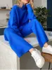 Women Dwuczęściowe spodnie 2 sztuki Niebieskie kobiety zestawy dzianinowe szejk Turtleck Sweter i proste garnitury do joggingu 231123