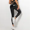 Pantalones activos PU cuero mallas de cintura alta mujeres Sexy cadera Push Up Legging Jegging negro Leggins estiramiento Jeggings