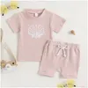 Set di abbigliamento 2023 0-3 anni Neonata Ragazzo Abiti estivi Stampa Girocollo Manica corta Costola Maglia Shell/Sole/Coccolo Top Elastico in vita Dr Otelx