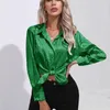 Kvinnor BLOUSES CASUAL LÖST FÖR ATT SOLID FÄRG Långärmad Leopard Print Tops Fashion Lapel Office Shirt Elegant Blosue 2023