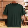Men's T Shirts Summer Thin Wool Solid Color Round Neck Short-sleeved Sweater Korean T-shirt Men's Knitting Top