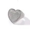 Iced Out Pink Heart Ring Ins Hot Selling Bling Rose Gold Big Size Heart Shape Party Ring Cz Micro Setting Shiny Heart Ring