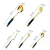 Dinnerware Sets 5PC Tableware Fork Spoon Knife Kit Ceramic Stainless Steel Vintage Cutlery Set Marble Dinner Restaurant Kitchen Green