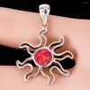 Pendant Necklaces KONGMOON Hollow Sunburst Red Fire Opal Silver Plated Jewelry For Women Necklace