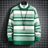 Men's Sweaters 2023 Winter Striped Thickened Warm Sweater Retro Harajuku Round Neck Loose Casual Knit Pullover Designer Clothing