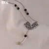 Łańcuchy s925 Pure Srebrny naszyjnik dla kobiety moda motyl naturalny kamienne koraliki brzęczenia wisiorki damskie tajskie zestaw