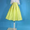 Kjolar 2023 våren sommarkoreansk stil vintage estetik elegant mode fluorescerande gul godis färg puffy sol kjol grundläggande slitage