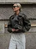 Frauen S PU Kurze Mantel Sping Drehen Unten Kragen Langarm Weibliche Mäntel Mode Streetwear Bomber Motorrad Zipper Jacke